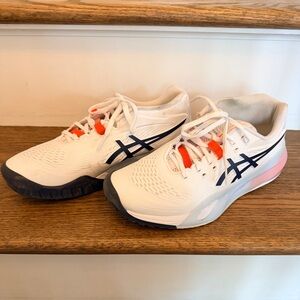 Men’s ASICS White and Blue Tennis Sneakers